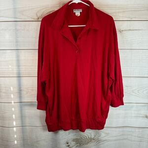 Vintage Vicki Wayne's Red Button Front Collar Long Sleeve Top Size 2X